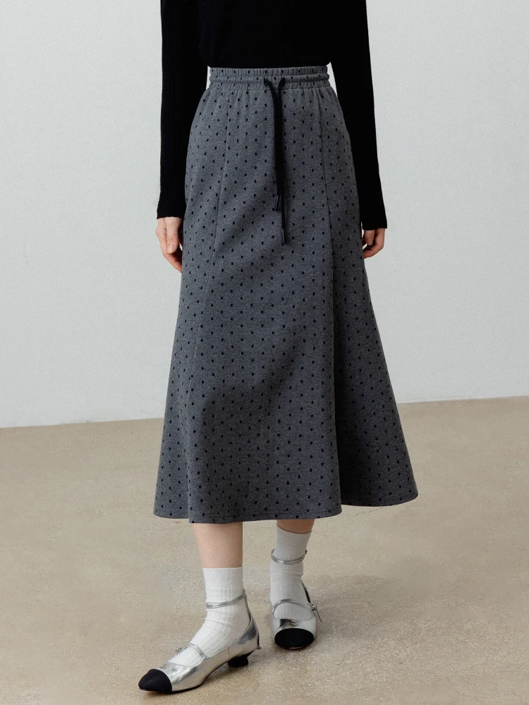 

EGGKA Grey Polka Dot Drawstring Fish Tail Half Skirt Women's 2024 New Korean Style Elegant Versatile Elastic Waist Skirt