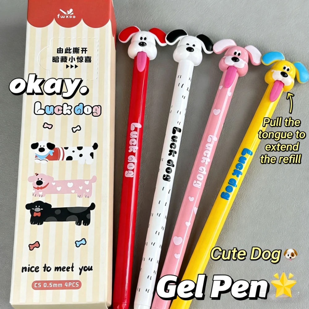 4PCS Cute Dog Gel Pen 0.5mm Black Ink Smooth Writing Gel Pens Funny Tongue-Out Stress Relief Pens Kawaii Stationery Kids Gift