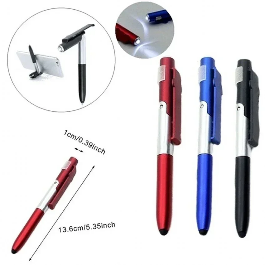 4 In 1 Multifunction Ballpoint Pen with LED Light Fold Phone Holder Night Read Writing Pencil Office School Student Stationery view 5