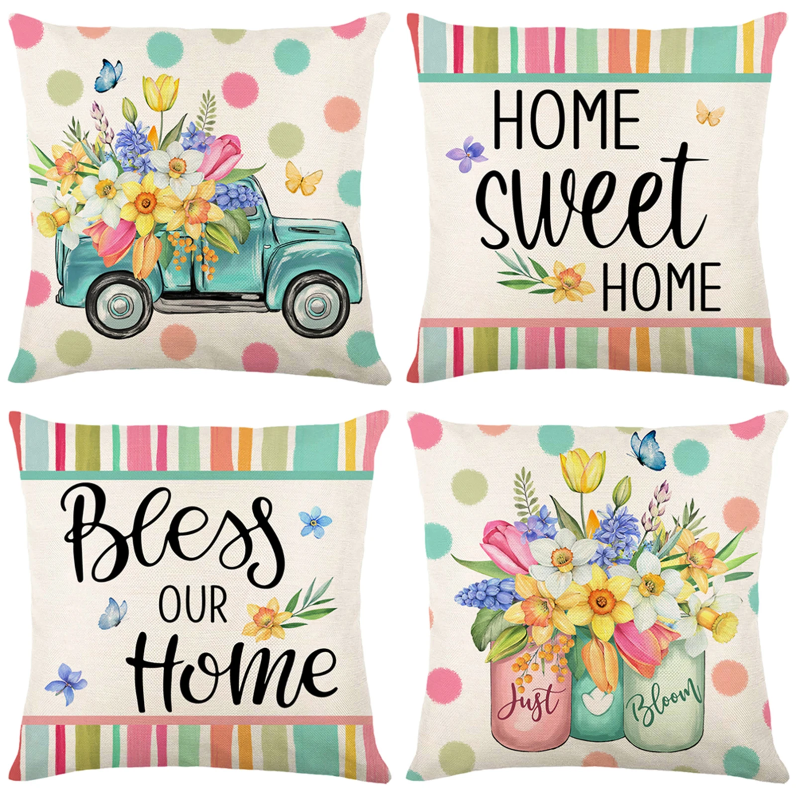 4ks květinová hodit podhlavník případech čtverec prádlo pás ochrana polštářek obal postel pohovka podhlavník kryty domácí dekorace pillowcases 45x45cm