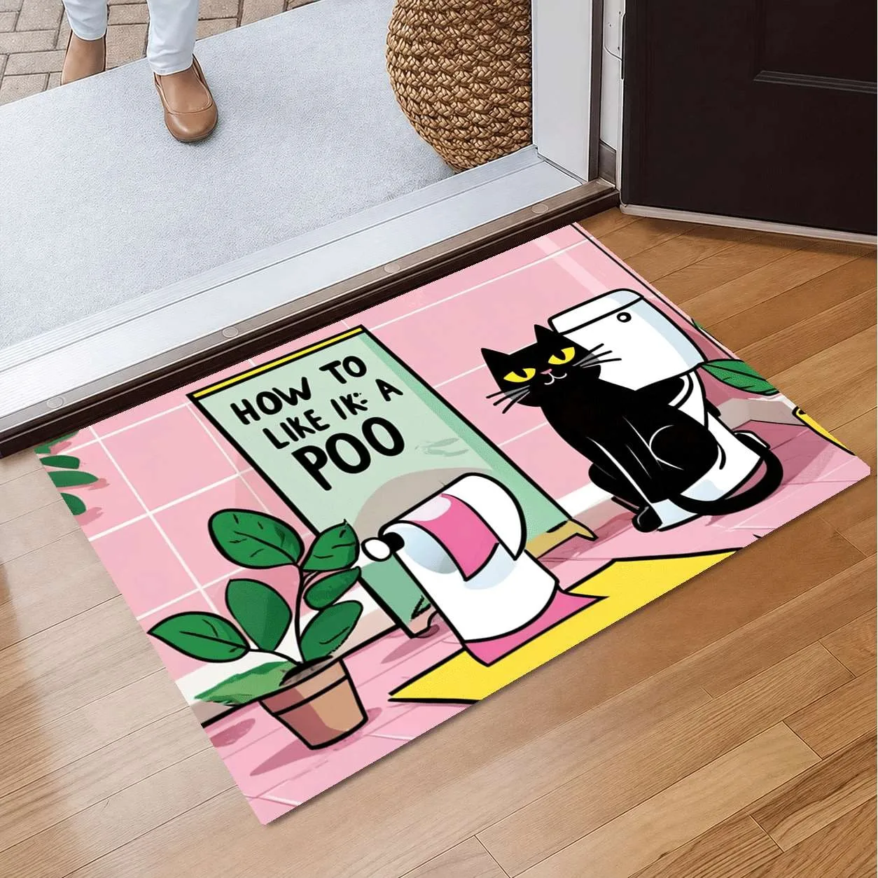 Funny Cartoon Black Cat Bathroom Rug How To Like It A Poo Quote Print Absorbent Non-Slip Mat Decorative Entrance Carpet Decor