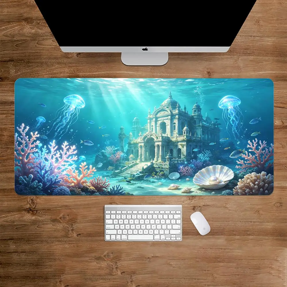 Underwater Fantasy Castle Gaming Mats Large Mousepad 900x400 Desk Interior Desk Mats Keyboard Mat Rug Mouse Mat Carpet Decor