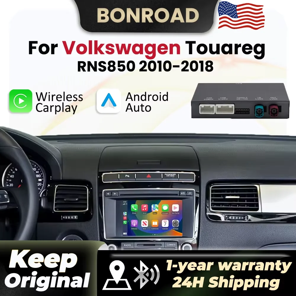 BONROAD Wireless CarPlay Android Auto Interface For Volkswagen VW Touareg RNS850 2010-2018 Mirror Link Airplay BT GPS Module Decoder