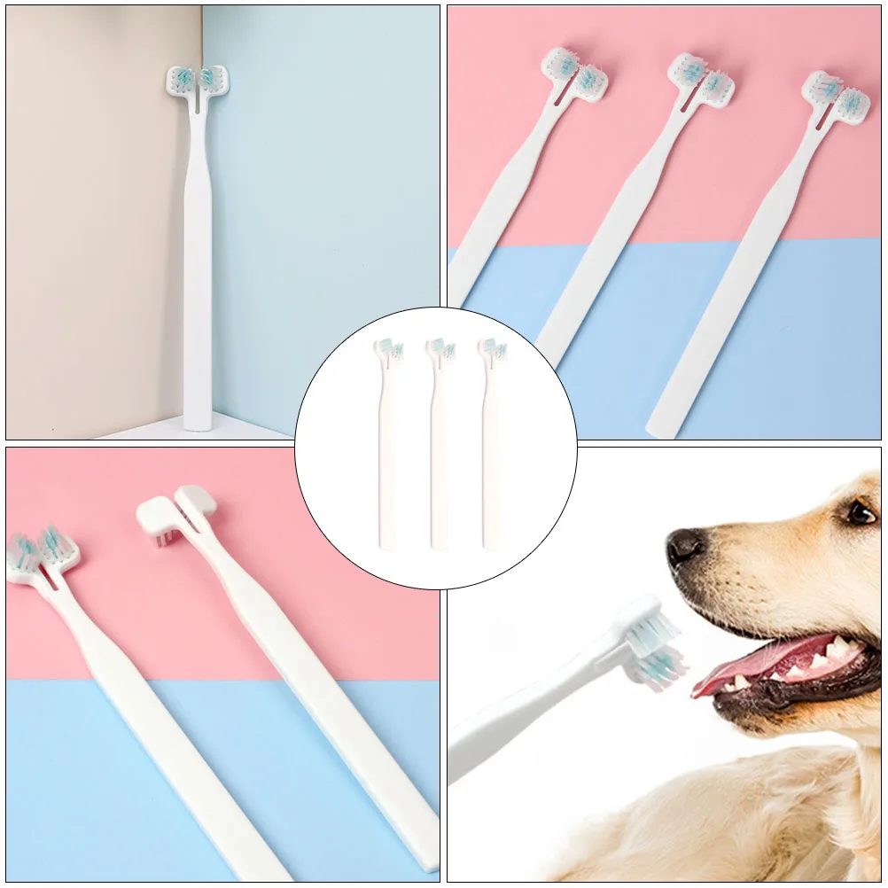 

3pcs Double Head Bristles Puppy Toothbrush For Dogs Cats Small Head Gum Massage Cleaning Tool Long Handle Pet Supplies