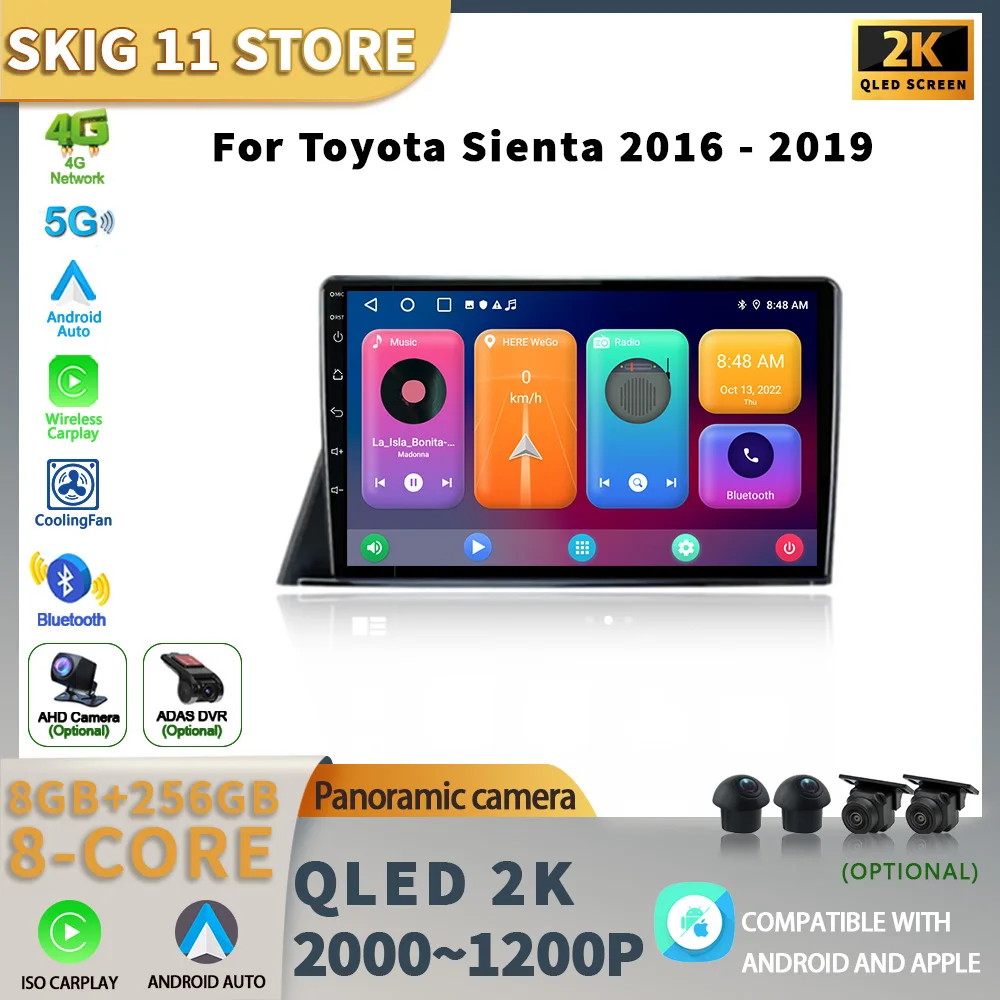 

Wireless Carplay For Toyota Sienta 2016-2019 Audio DSP Stereo Android 13 Car Radio Multimedia Player GPS Navigation WIFI 4G Auto