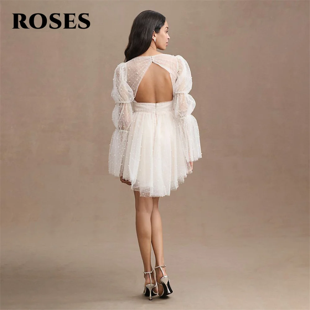 ROSES – robe formelle en Tulle avec perles blanches, tenue de soirée pour mariage, col en v, haute et basse, pour occasions spéciales, personnalisée
