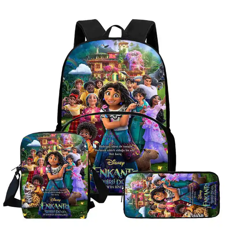 

3pcs Set Encanto Child School Backpack with Shoulder Bag Pencil Bag Students Cartoon School Bags for Boys Girls Pupil