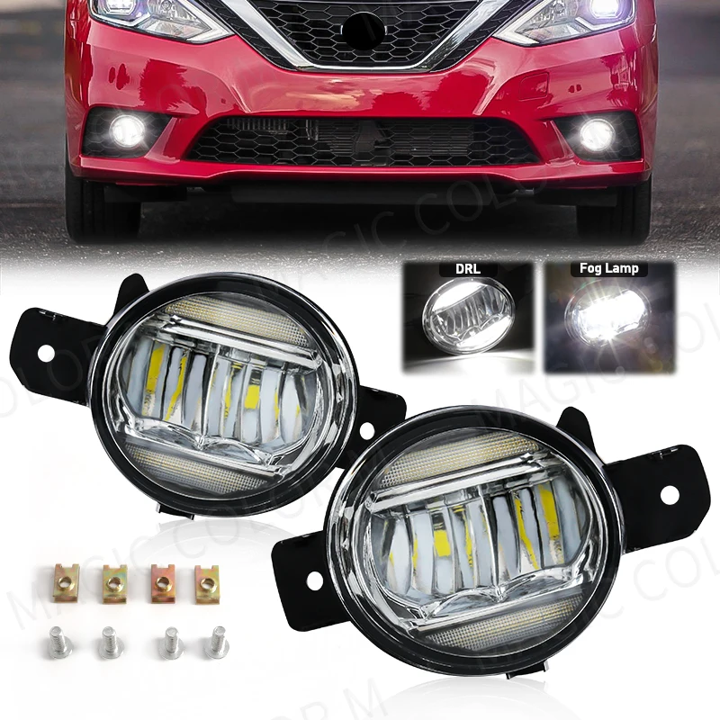 

2in1 For Nissan Almera Sylphy Versa Altima X-Trail T32 Rogue Bluebird March Car LED Lens Fog Daytime Running Light DRL White 12V