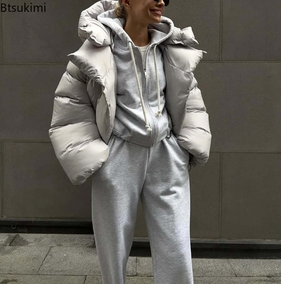 Thick Parkas Long Sleeve Top 2025 Women Autumn Winter Warm Coat Women's Street Fashion Hoodies Woman Short Cotton-padded Jacket