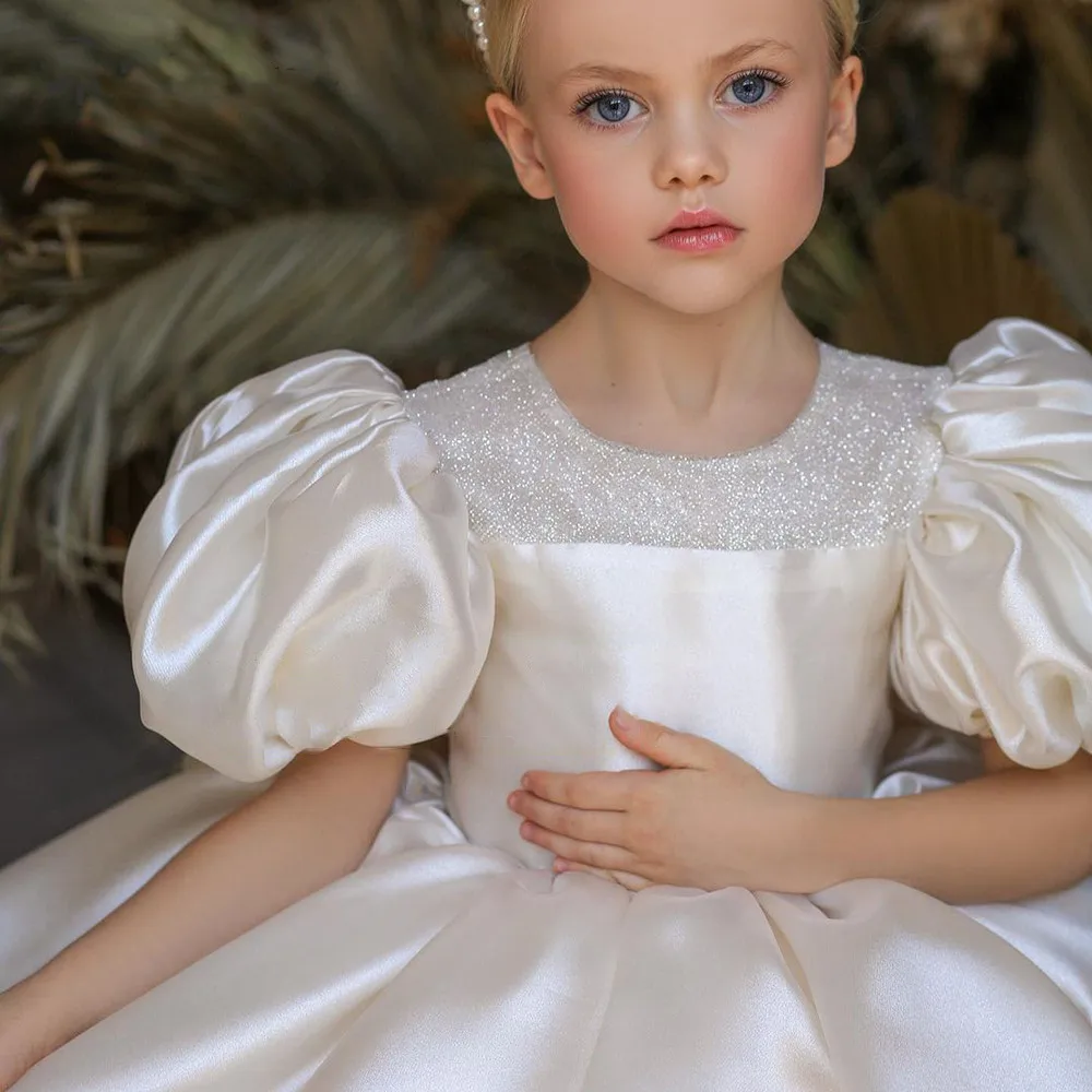 

Ivory Flower Girl Dresses Gir Party Dress Tulle Kid Birthday Princess Dresses Puffy Child Dress Cute Kid irst Communion