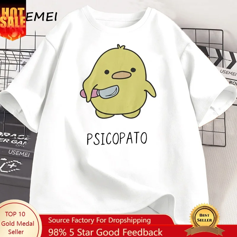 

Psicopato T Shirt Men Women Cute Duck with Knife Tshirt Casual Short Sleeve Cotton Printed Round Neck T-shirt Streetwear Loose