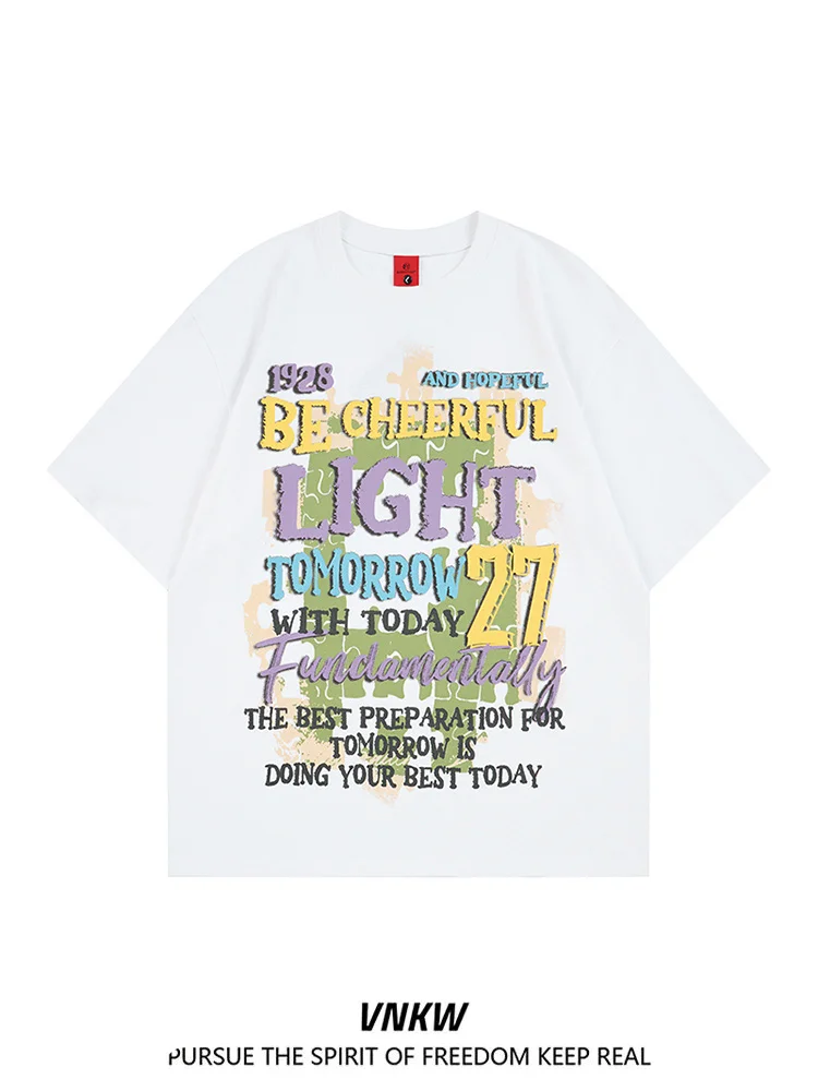 

Ретро-футболка унисекс из американского хлопка с коротким рукавом, оверсайз, свободного кроя, с принтом, повседневный топ для мужчин и женщин, молодежная мода