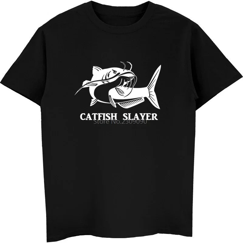 

Fish Catfish Angling Hooks Hunter Print T-shirt Summer Men Cotton Short Sleeve T Shirt Hip Hop Tees Tops Harajuku Streetwear