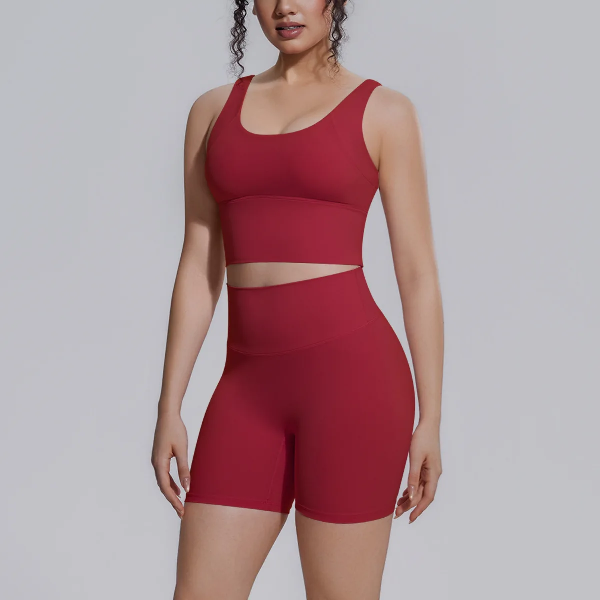 Women Tracksuit 2 Piece Yoga Set Fitness Workout Clothing Gym Outfits Push Up Running Biker Shorts U Neck V Back Sports Bra Suit