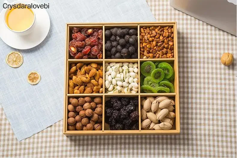 Dried Fruit Storage Box Partition with Lid Living Room Household Dried Fruit Nut Dish Melon Seeds Snack Candy Box Square Storage