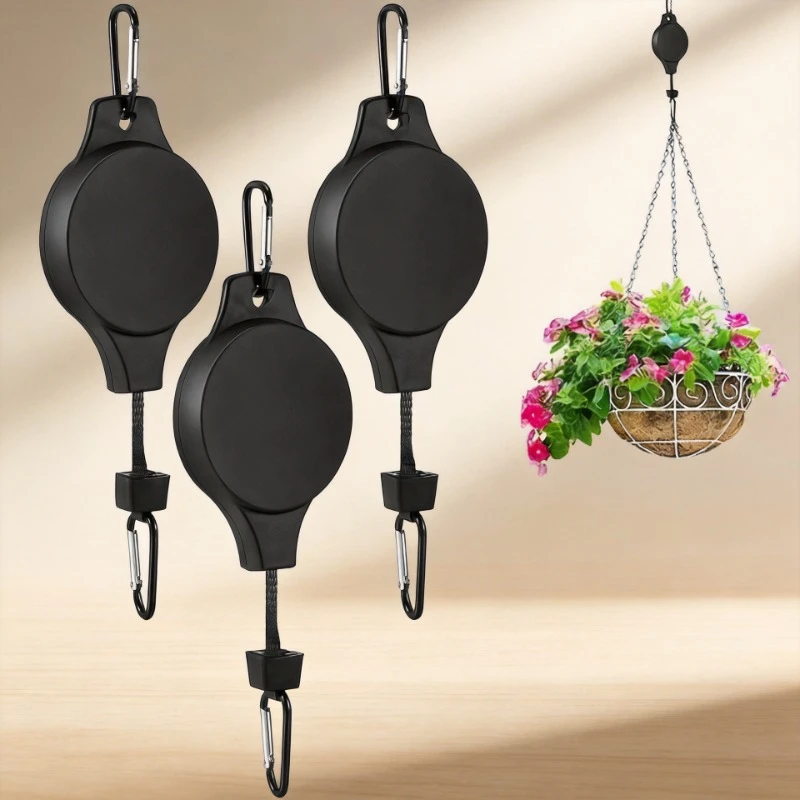 Pulley Retractable Plant Hanger Hook Adjustable Height Heavy Duty Hanging Indoor Outdoor Garden Balcony Flower Basket