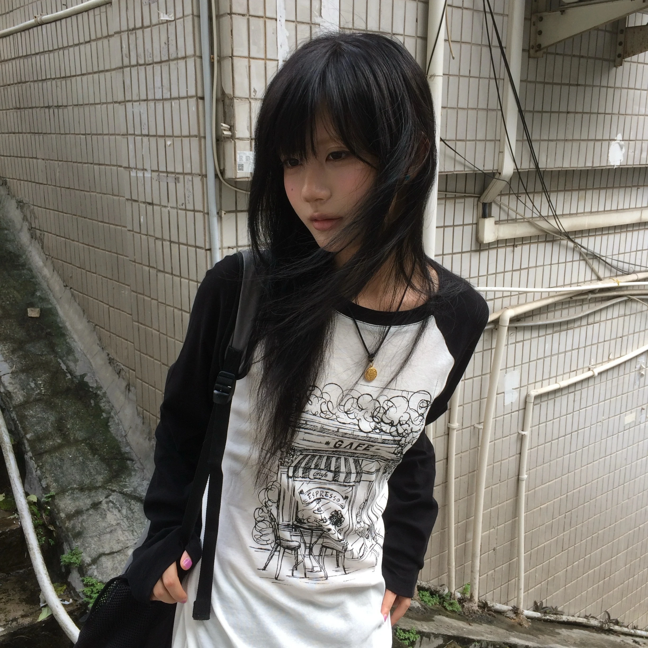 Karrram Japanisches Y2k-T-Shirt mit handgezeichnetem Muster, 2000er-Jahre-Stil, langärmeliges Patchwork-Oberteil, Vintage-Harajuku-Streetwear, amerikanischer Retro-Look. – Detail 7