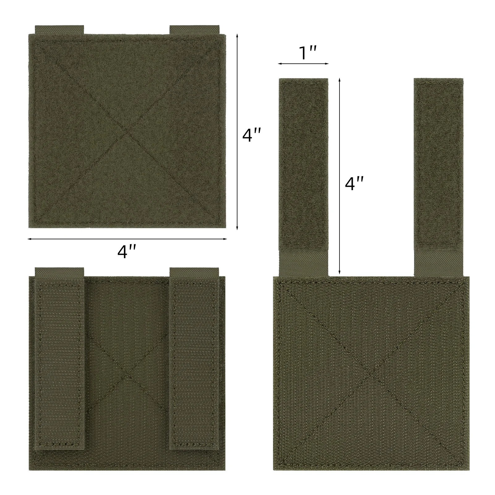 KRYDEX 4Pcs Tactical MOLLE Patch Panel 10 x 10cm Hook & Loop Adapter Display Board for Patches Tactical Vest Chest Rig Backpack