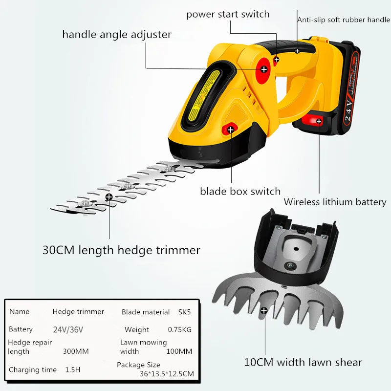 Cisaille à taille électrique verte, tondeuse à gazon, tondeuse de jardin à charge sans fil, batterie au Lithium, taille-haie à une main