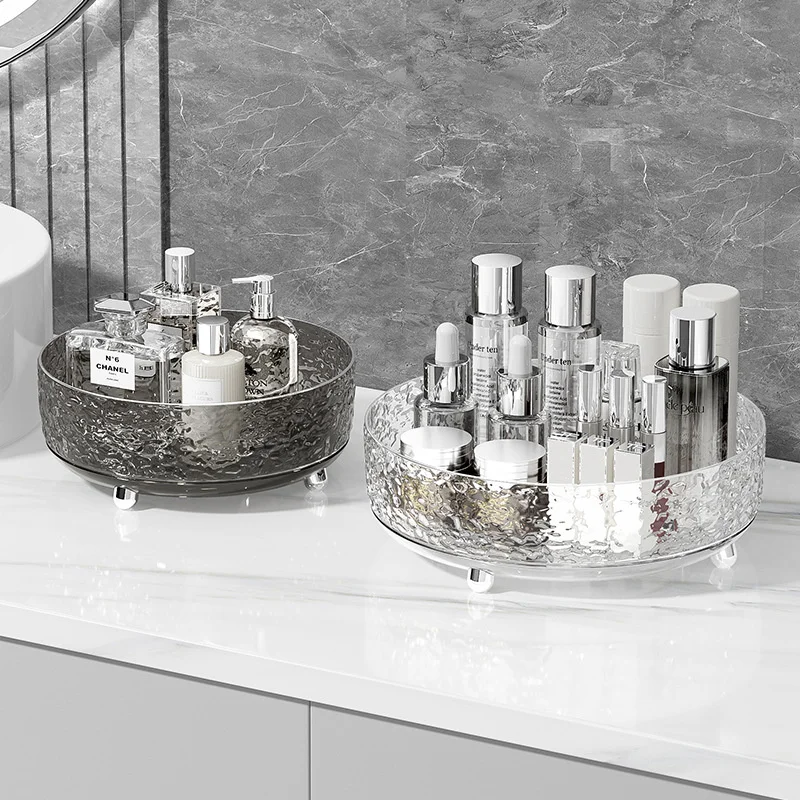 Bandeja organizadora de perfume de maquiagem, rotação de 360 graus, preguiçoso susan, suporte de pincel de maquiagem, armazenamento de cosméticos para cuidados com a pele com grande capacidade
