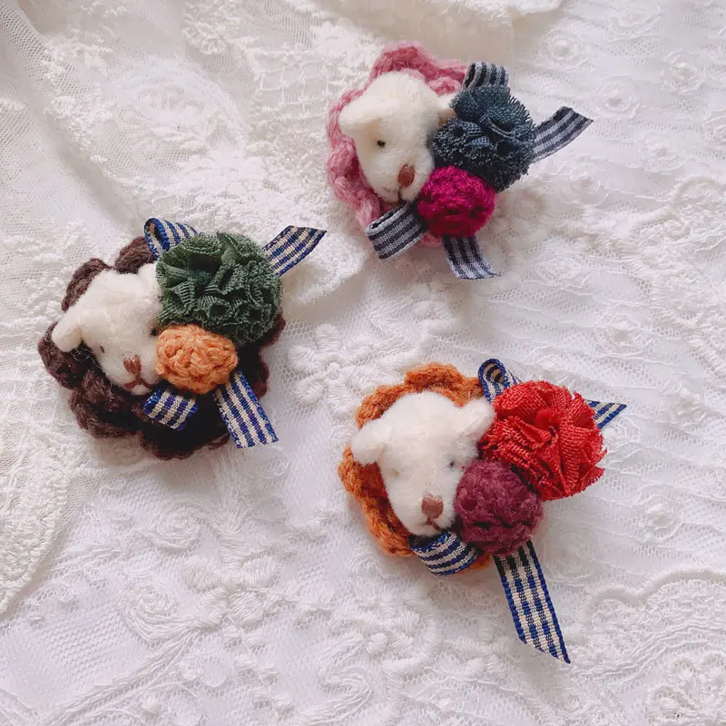 Johnature Mori-broche de cabeza de oso hecho a mano con flores tejidas de hilo, accesorios para perros, ramillete, lindo, reductor de edad