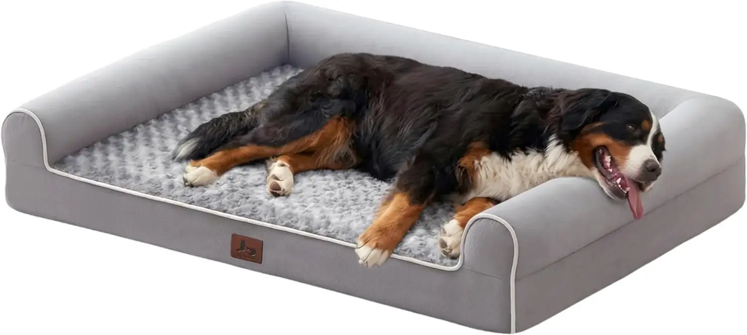 Orthopedic Dog Bed 45x35x7 Inch, Waterproof Sofa-Style with Removable Cover for Large Dogs, Light Grey