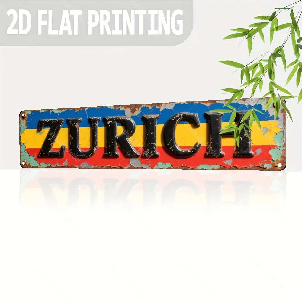 1pc 2D Flat Zurich Plaque 15.7x3.9Inch 40x10cm, Home Cafe Man Cave Indoor Outdoor Holiday Wall Decoration, Decorative Only