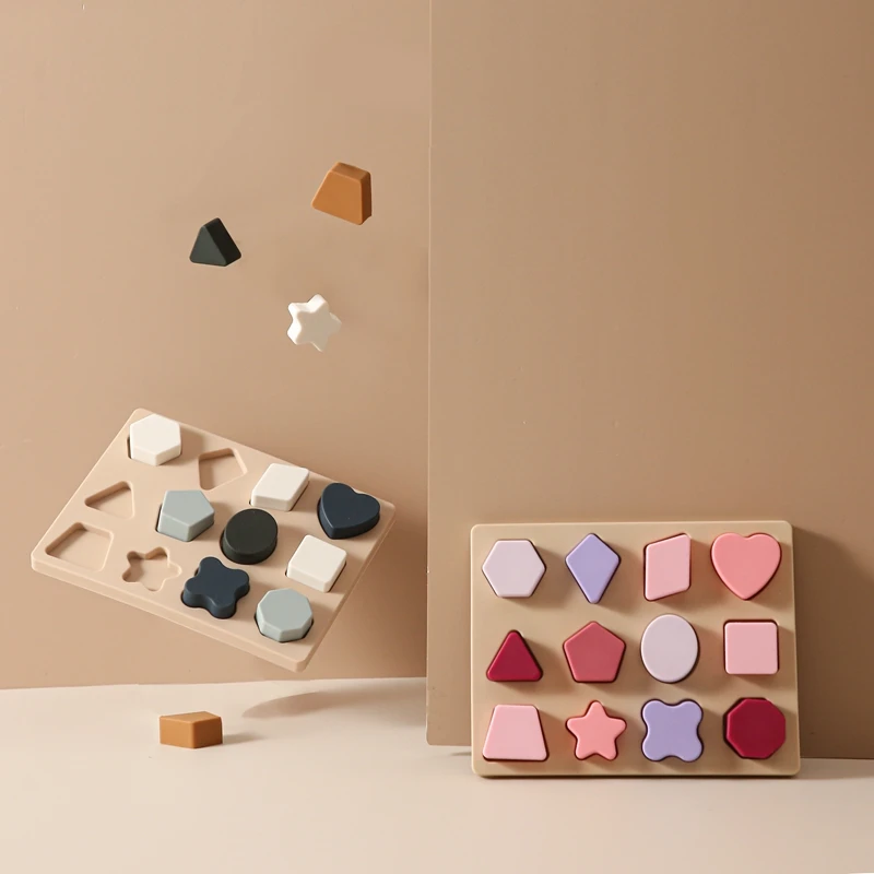   Детские развивающие игрушки Монтессори: силиконовые цветные геометрические пазлы-головоломки без BPA, набор для складывания, для изучения форм и развития когнитивных навыков у детей