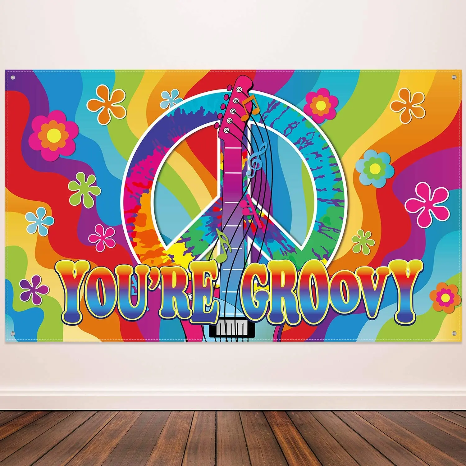 

60's Theme Party Decorations 60's Party Scene Setters Wall Decoration 60s Photo Backdrop Banner with Rope For Hippie Theme Party