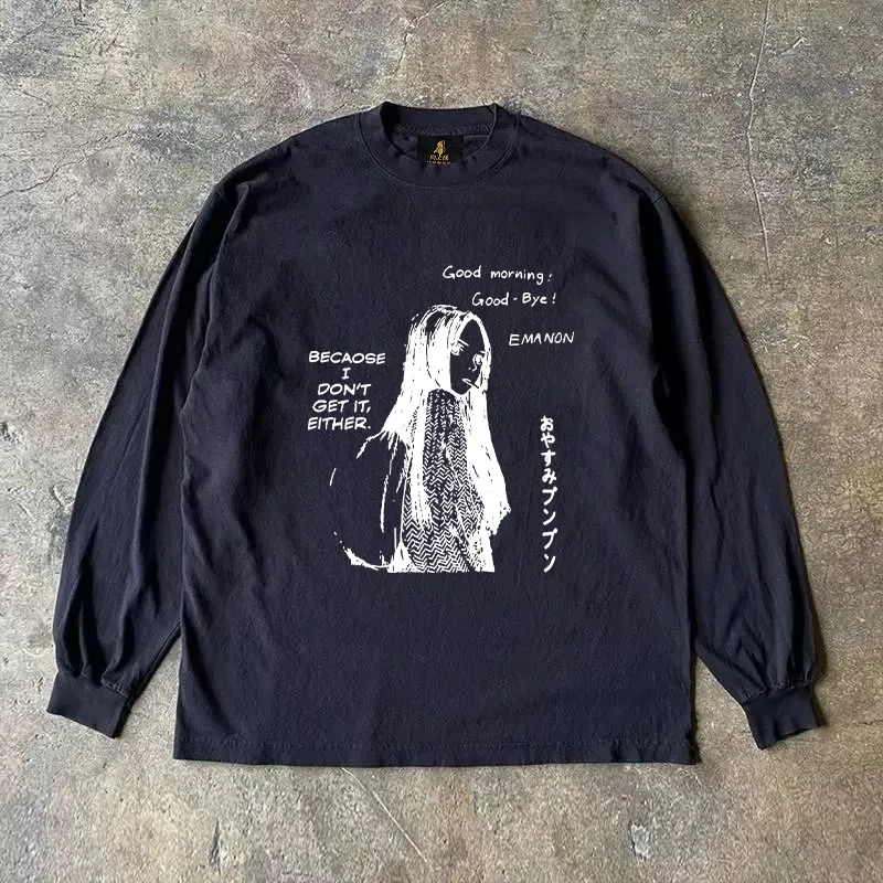 Long Sleeve T-Shirt 310 Pure Cotton Double Thread Women's Style Three Needle Charitable Fundraising Upward Hero American Couple