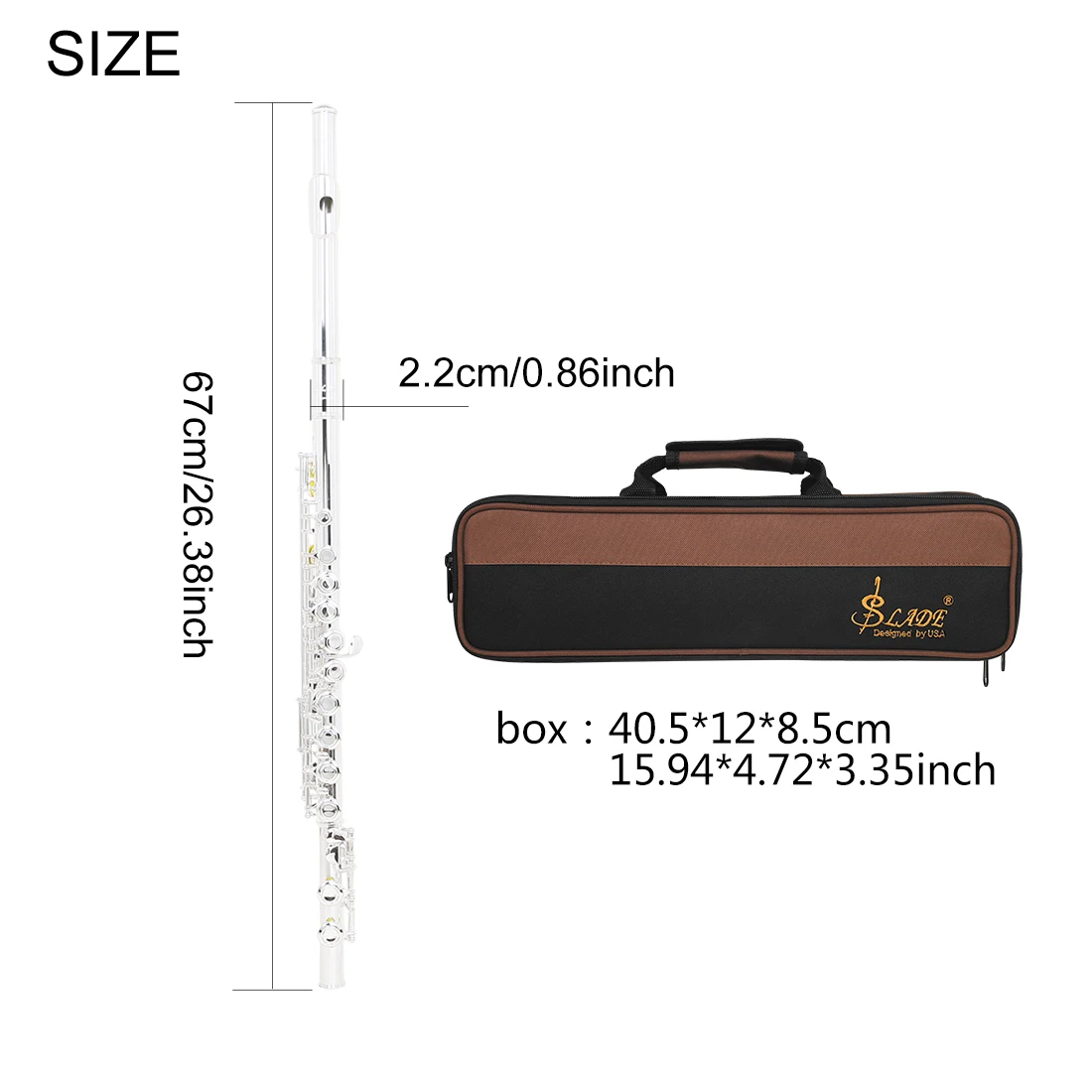 Flet SLADE C, 16 otworów, z zamkniętymi otworami, posrebrzany, z niklu-kuprowego, zakrzywiony flet z klawiszem E, instrument dęty drewniany do występów, z futerałem.