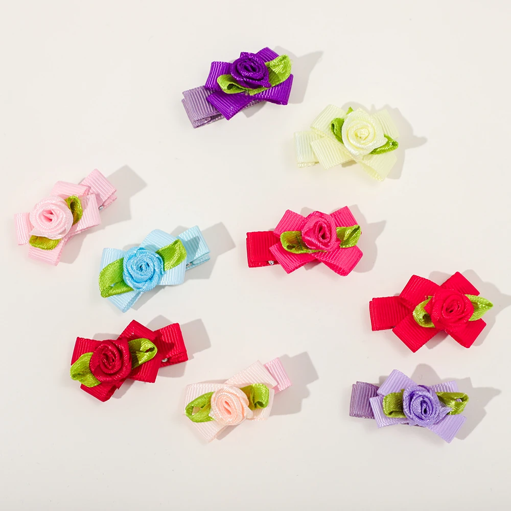 New Mini Handmade Rose Flower HairClip Satin Ribbon Rosettes Fabric Alligator Clip Decoration Best Expression Love Perfect Gift