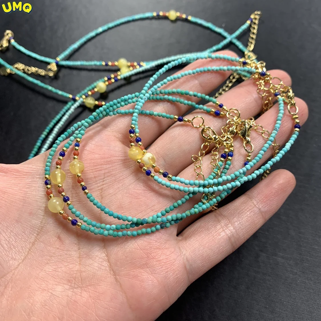 

Natural Raw Mineral Turquoise Mini 2mm Small Bead Bracelet Little Bead Blue Green Women's Handstring