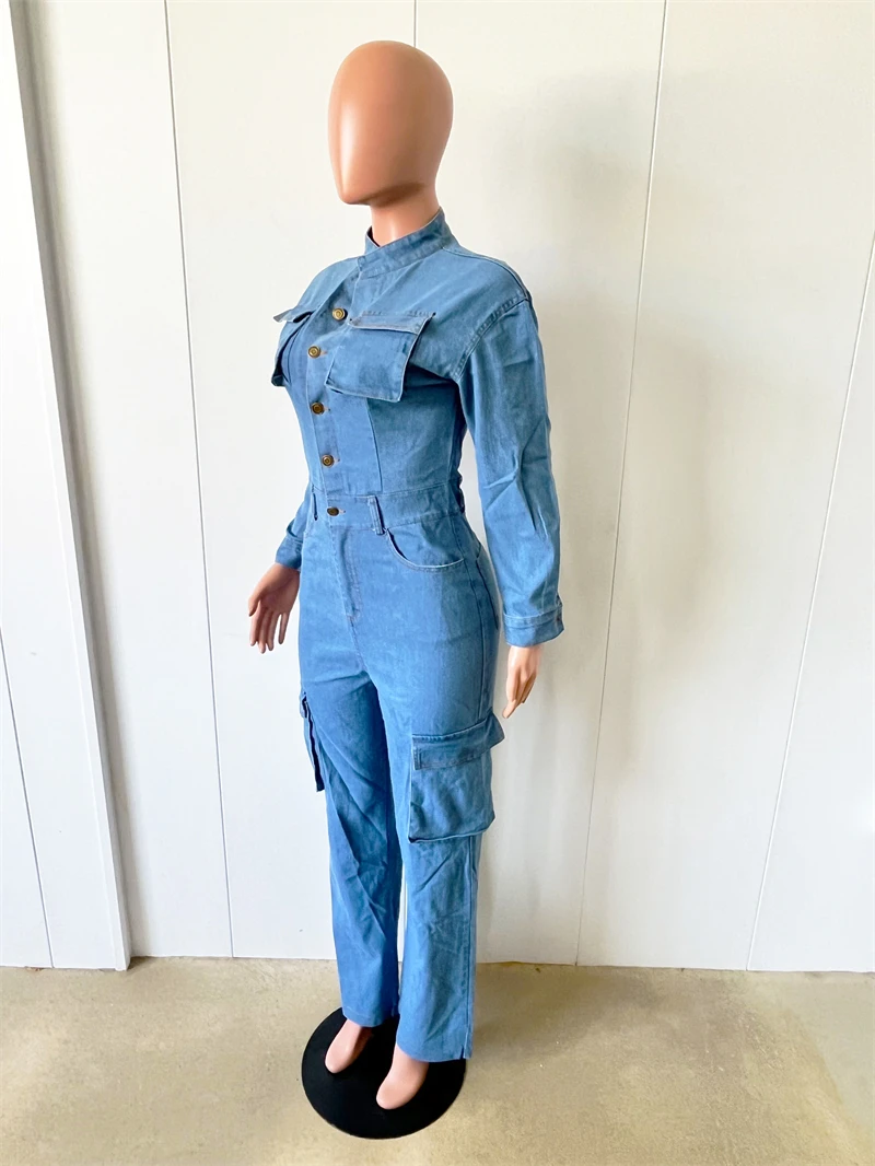 Vintage Jean Jumpsuits for Women Spring Y2K Clothing Full Sleeve Straight Denim Pants Long Rompers Playsuits One Pieces Overalls