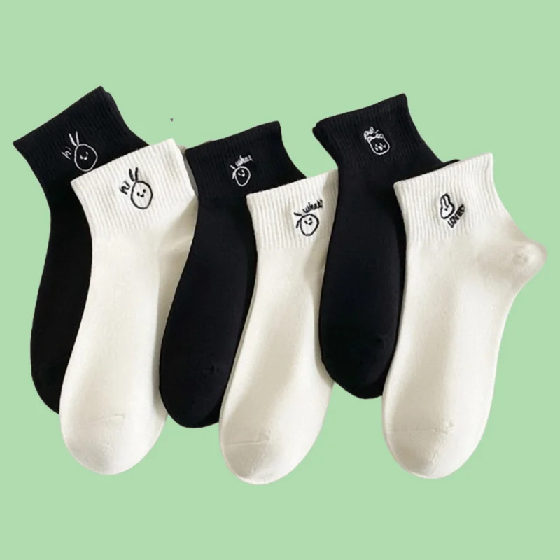 

5/10 Pairs Top Quality Summer Thin Causal Short Socks Cute Japanese Style Ins Trend White Low-top Short Socks Female Black Socks