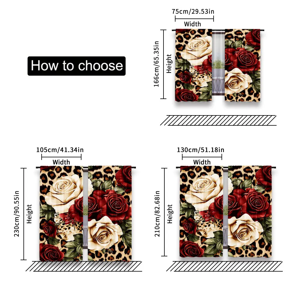 2Pcs Leopard Curtain Red And White Rose Floral Curtain Women Lover Romantic Floral Botanical For Bedroom Living Room And Dining