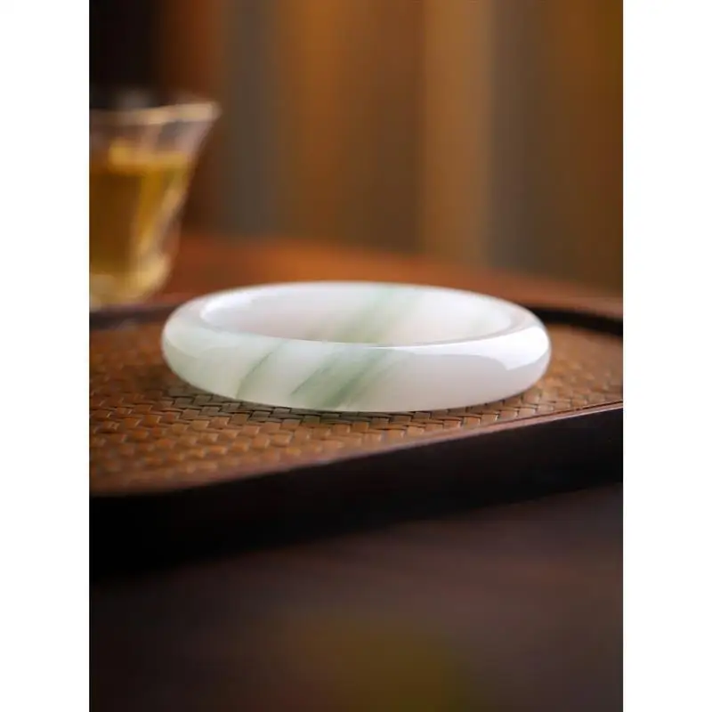 Natural Xinjiang Golden Silk Jade Bracelet for Women, Tianshan Snow Green, Perfect for Mother's Day, Ice Jade Bangle for Mom