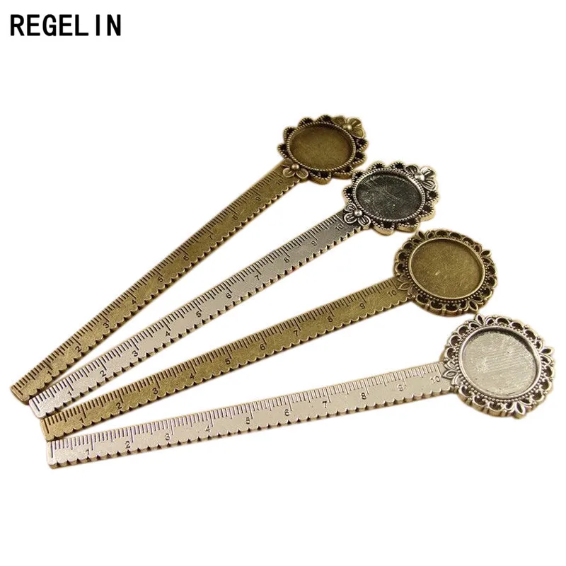 REGELIN Antique Vintage Metal Ruler Bookmark Cabochon Base Bookmark Setting 5pcs/lot for 20mm Cabochon Cameo DIY Bookmarks
