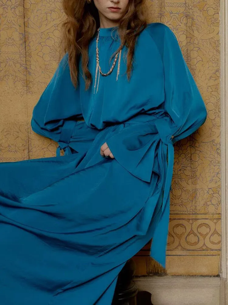 فستان مريح مريح من الحرير الحلو والساتان ميدي دكتور وصل حديثًا لشتاء 2025 فستان نسائي أنيق عميق على شكل حرف V طويل Sve #3