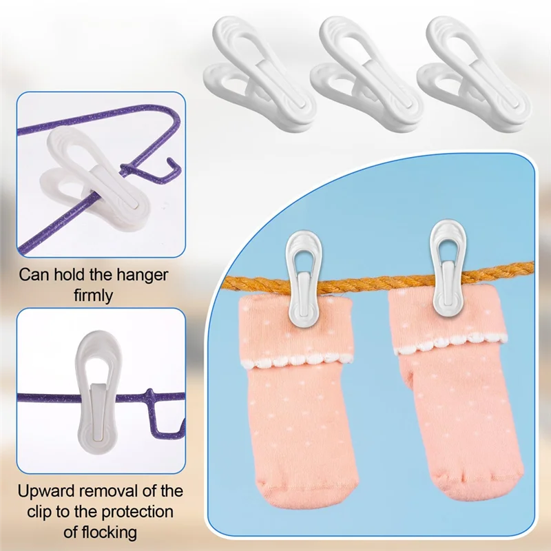 ABKO-50팩 흰색 플라스틱 옷걸이 클립 - 아기 옷용 2.75인치 다용도 클립, 바지용 양말