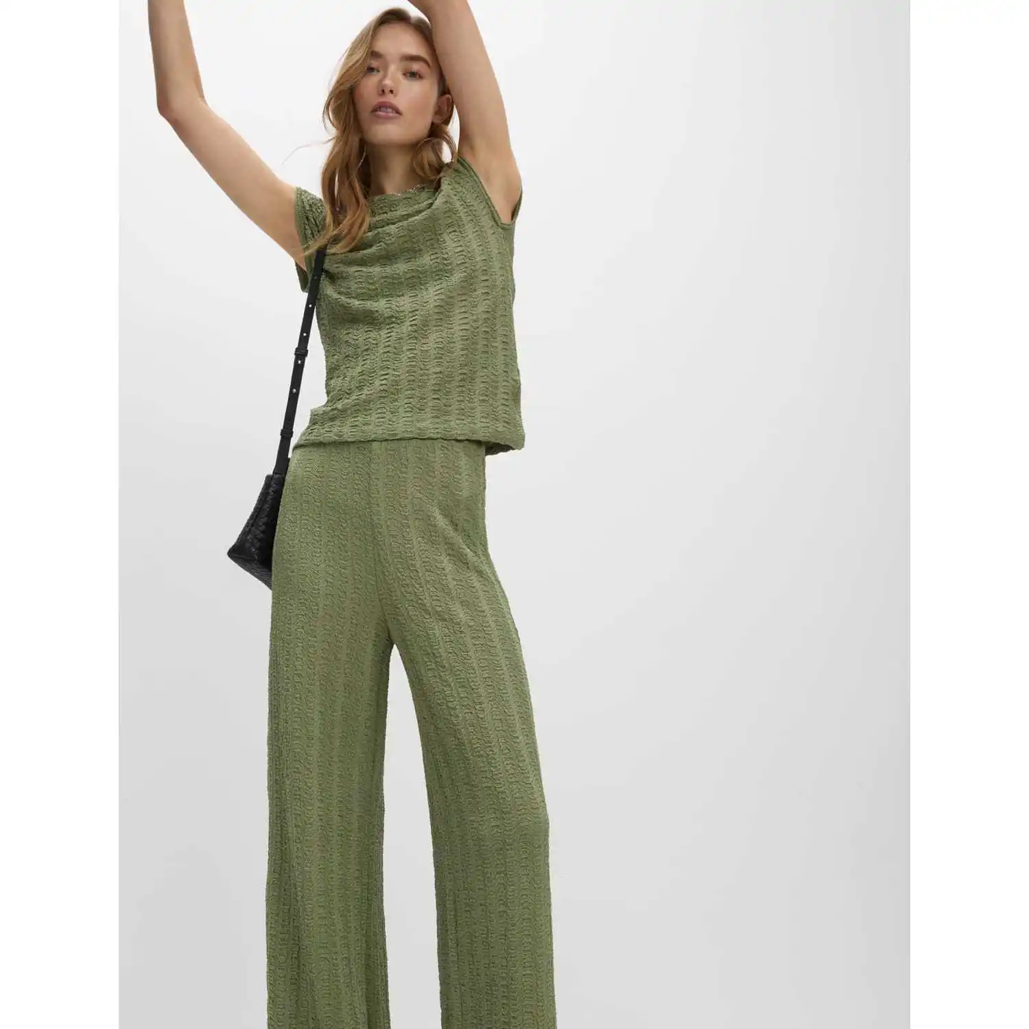 2025 Dames Zomer 2-delige outfits O-hals Mouwloos Plooien Tops Losse wijde pijpen Broek Loungesets Casual vakantiepak Ropa Mujer