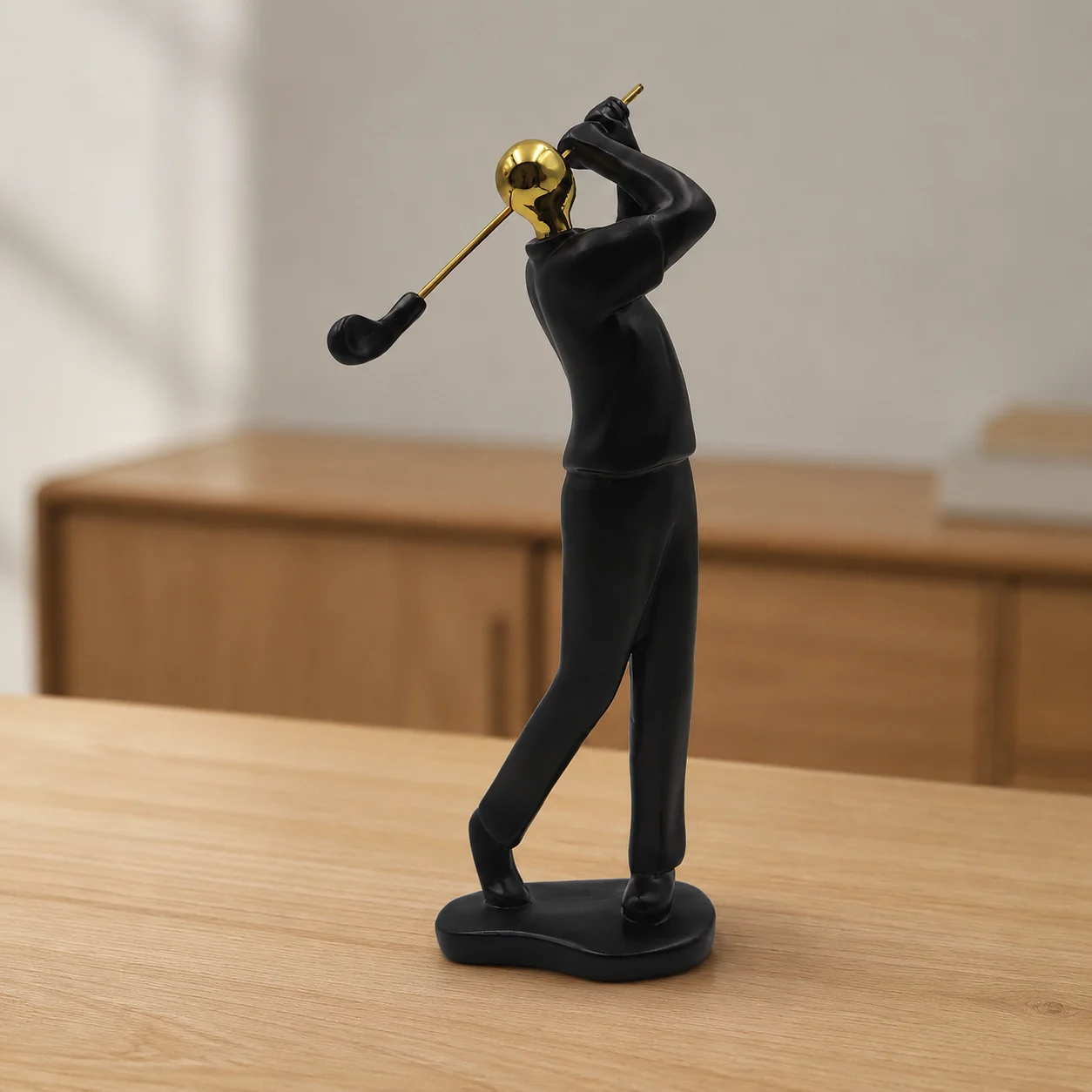 Golfer Sculpture Golf Swing Statue Black Gold Abstract Golf Player Figurine Home Office Desk Decor Gift for Golf Lovers