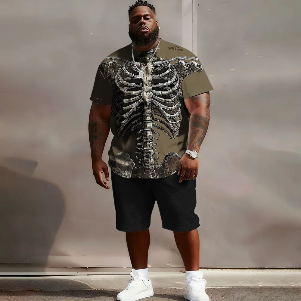

Мужской комплект с короткими рукавами больших размеров S-9xl: Vibe с краями черепа — большой и высокий крой из двух предметов, мягкая ткань, гладкие рваные черепа