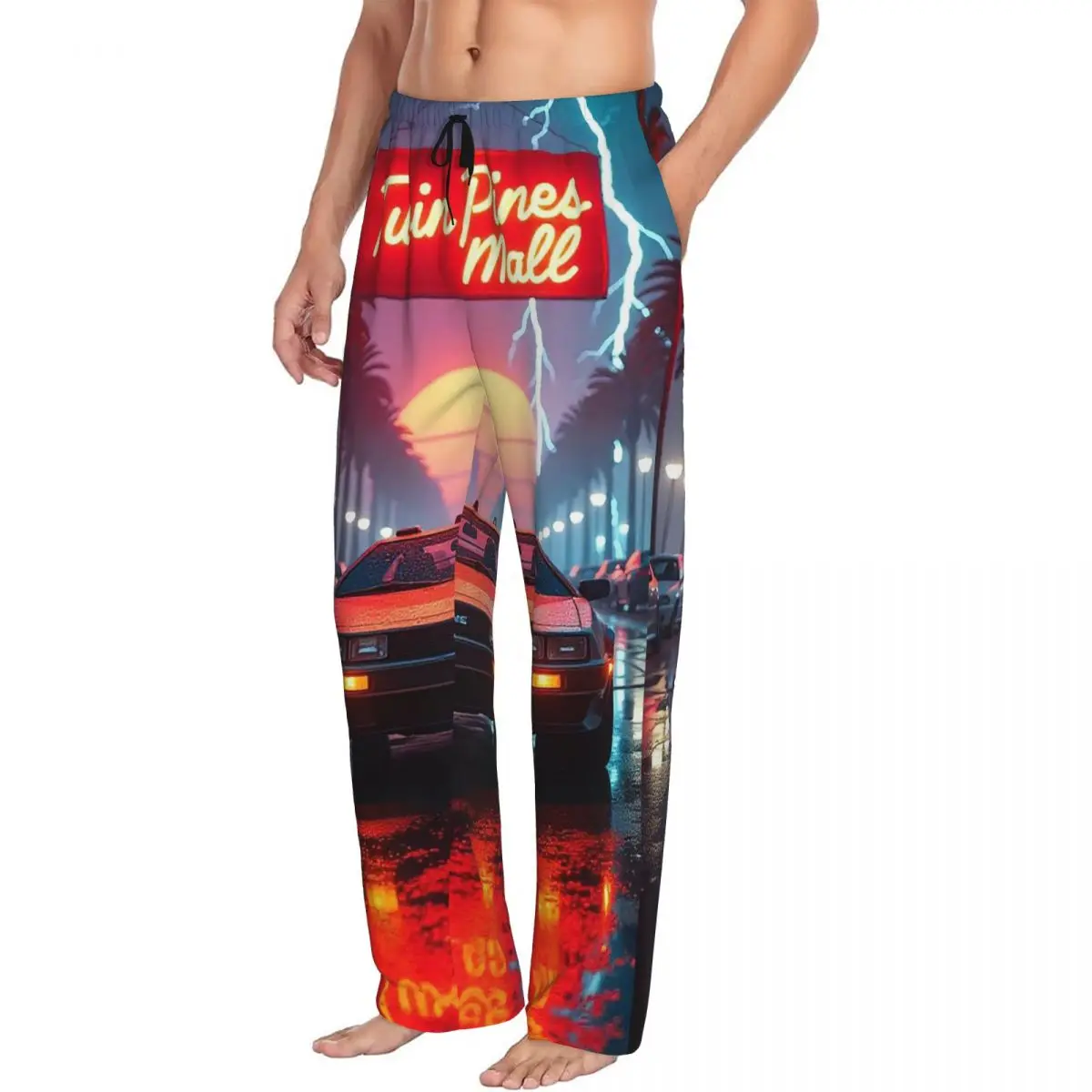 

Custom DeLorean Time Machine Back To The Future Men Pajama Pants Lounge Sleep Sleepwear Bottoms with Pockets