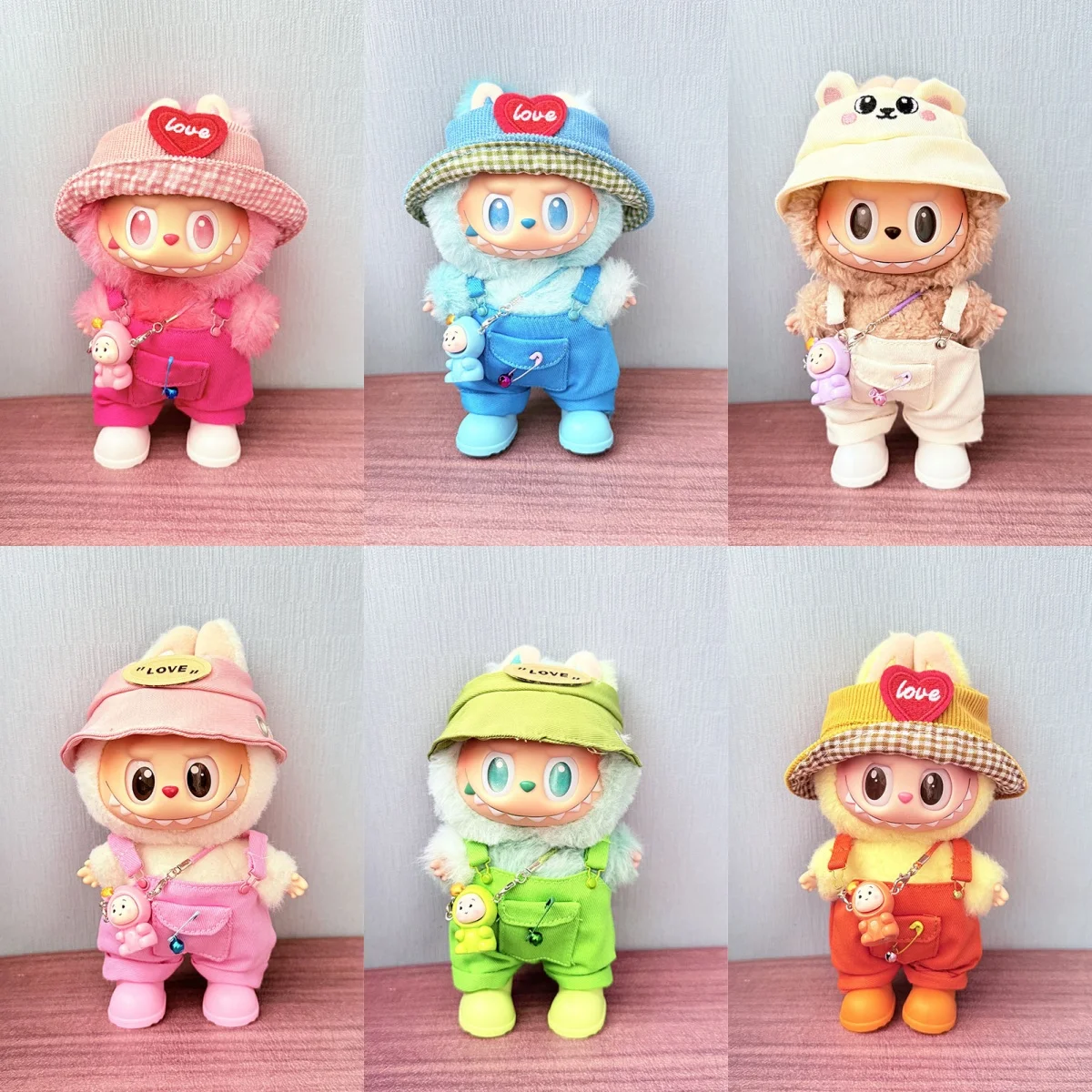 

First and second generation Labubu clothing pendants, solid-color overalls, hat sets, waistband pendants