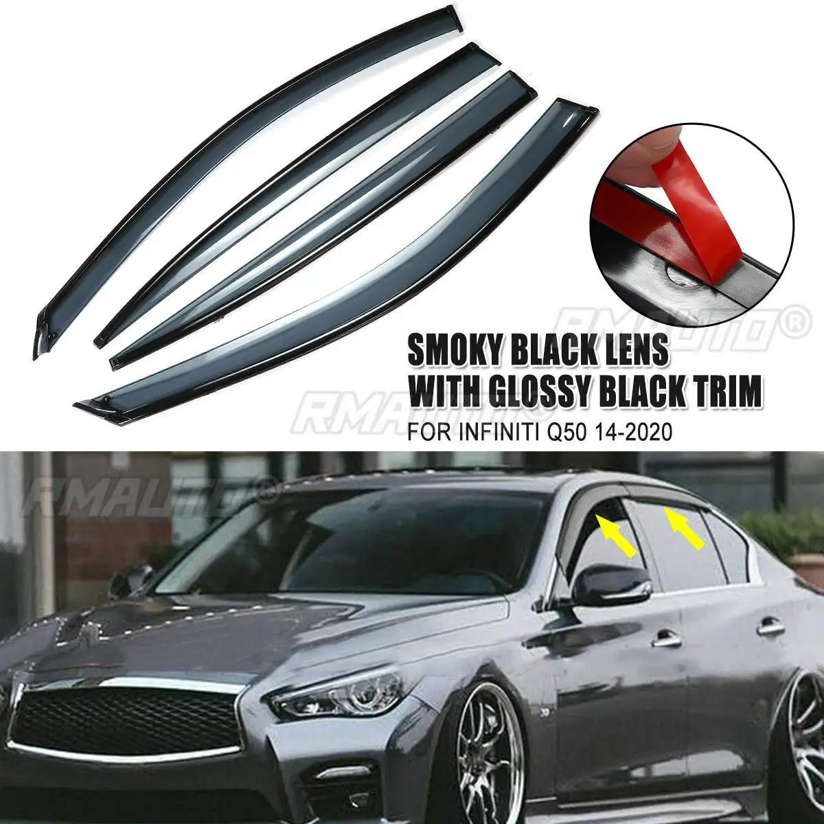 Q50 Car Side Window Deflector Window Visor Vent For Infiniti Q50 Q50S 2014-2020 Wind Shields Sun Rain Guards Awnings Shelters