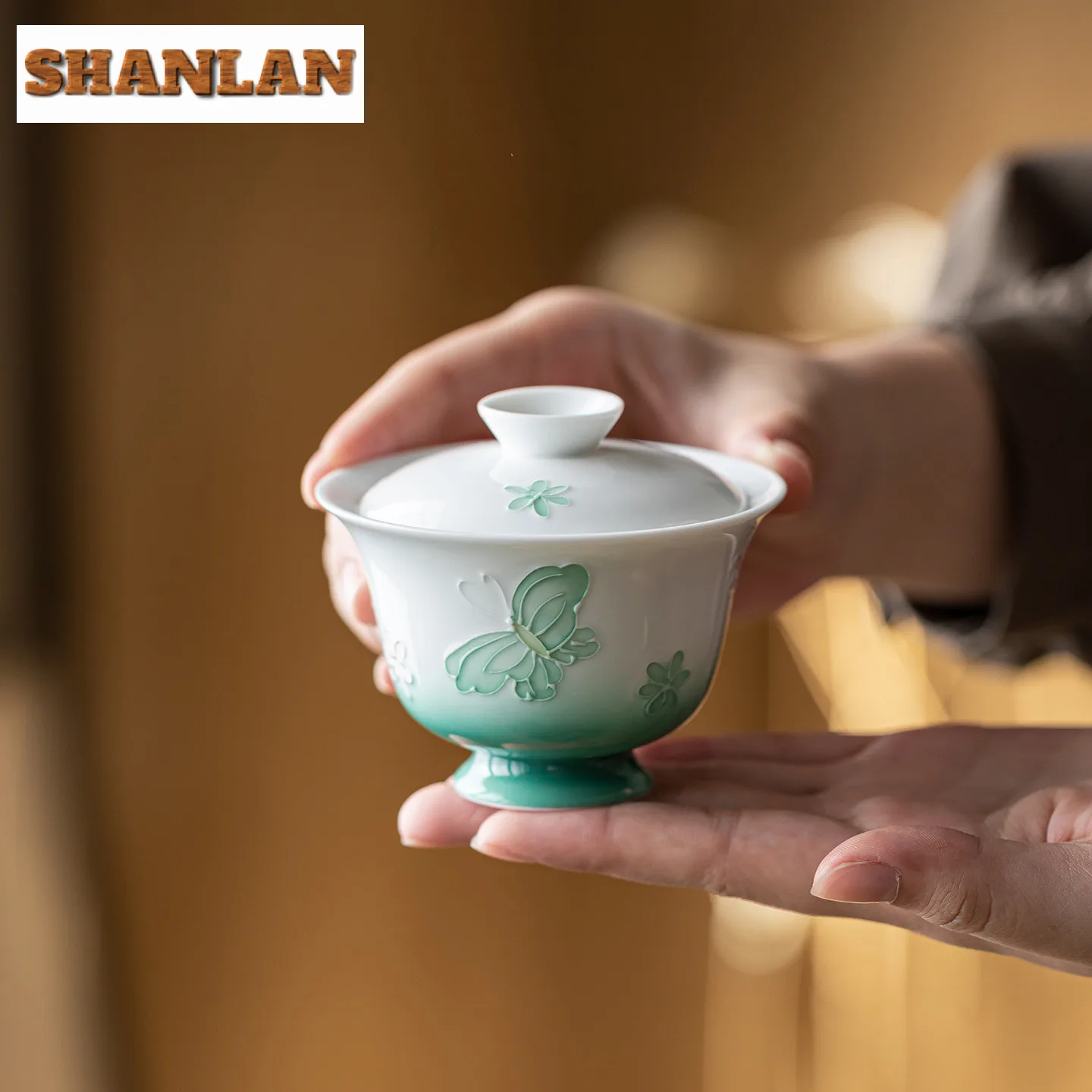 

100 мл картина с высоким ворсом, бабочка Гавань, чайная варенька ручной работы, чайная чаша с крышкой, комплект чайника, крышка, чаша, чайные услуги, подарок