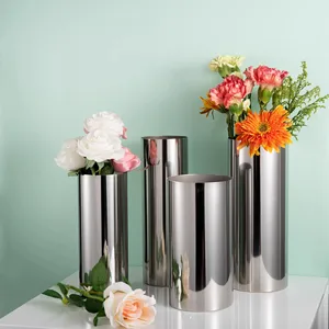 304 нержавеющая сталь Металлическая Цилиндрическая ваза с водой Borne цветы Европейский стиль настольная ваза