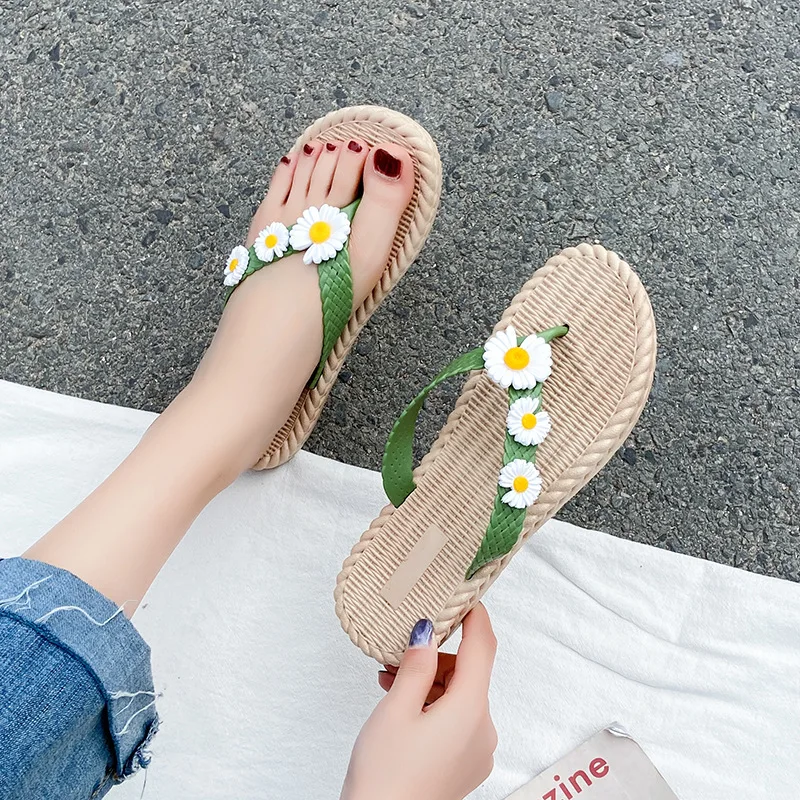 New Summer Women's Two Straw Straps Flip Flops Women Cross Band Shoes Beach Slides Outdoor Non-Slip Sandals Hemp Rope Espadrille