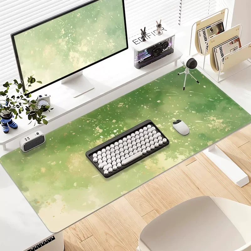 Green Gold Ink Splash Rubber Non-Slip Stitched Mouse Pad Large Minimalist Premium Office Desk Mat Gaming Computer Keyboard Pads